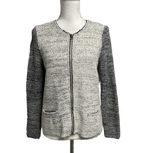 Talbots Full Zip Front Jacket size Medium Ivory Silver Black Tweed Career Casual